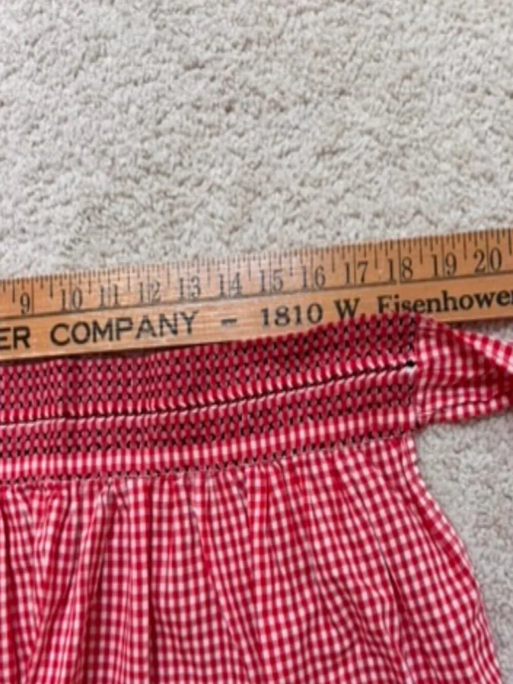 Vintage red and white gingham waist apron with cross stitch